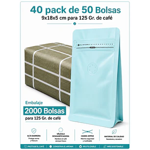 Embalaje 2000 bolsas Metalizadas color Celeste para 125 grs. de café