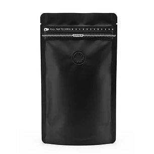 50 Bolsas Doypack 13x21x4 cm Metalizadas color negro con Válvula para 200 Grs. de Café