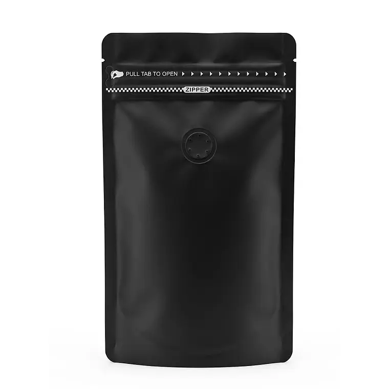 50 Bolsas Doypack 13x21x4 cm Metalizadas color negro con Válvula para 200 Grs. de Café 1