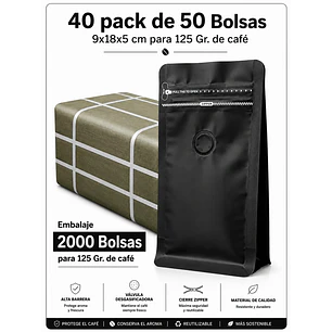 Embalaje 2000 bolsas Metalizadas color Negro para 125 grs. de café
