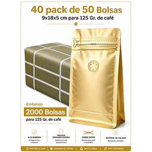 Embalaje 2000 bolsas Metalizadas color Dorado para 125 grs. de café