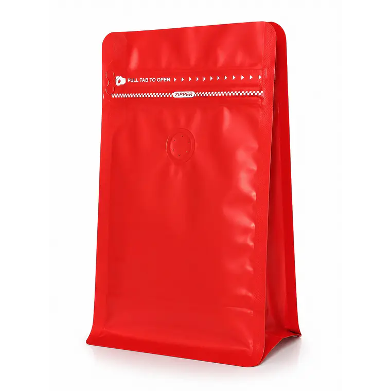 50 Bolsas Doypack 13x20x7 cm Metalizadas Color Rojo con Válvula para 250 Grs. de Café 2