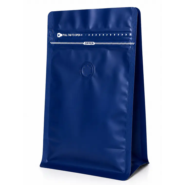 50 Bolsas Doypack 13x20x7 cm Metalizadas Color Azul con Válvula para 250 Grs. de Café 2