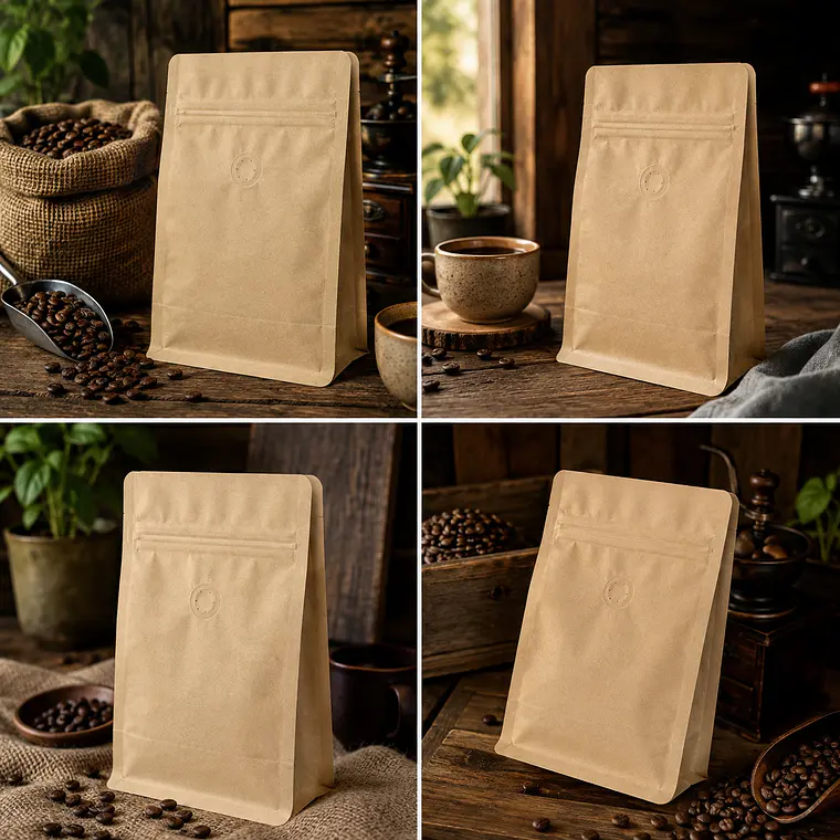50 Bolsas Doypack 13x20x7 cm Kraft con Aluminio y Válvula para 250 Grs. de Café 3
