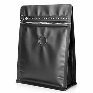 50 Bolsas Doypack 13x20x7 cm Metalizadas Color Negro con Válvula para 250 Grs. de Café