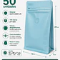 50 Bolsas Doypack 13x20x7 cm Metalizadas Color Celeste con Válvula para 250 Grs. de Café - Miniatura 1