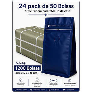 Embalaje 1200 Bolsas Metalizadas Color Azul 13x20x7 cm para 250 Grs. de Café- COPIA