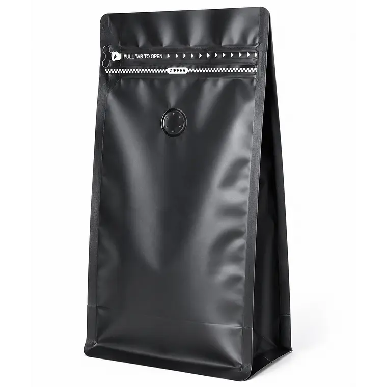 50 Bolsas Doypack 13x26x7 cm Metalizadas Color Negro con Válvula para 500 Grs. de Café 2