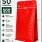 50 Bolsas Doypack 13x26x7 cm Metalizadas Color Rojo con Válvula para 500 Grs. de Café - Miniatura 1