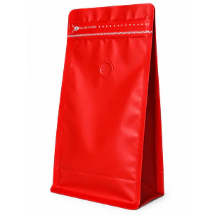 50 Bolsas Doypack 13x26x7 cm Metalizadas Color Rojo con Válvula para 500 Grs. de Café