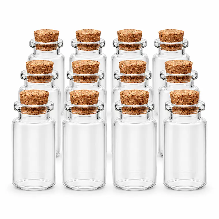 12 Mini Frascos 22x50 mm Vidrio Corcho 10 ml 5
