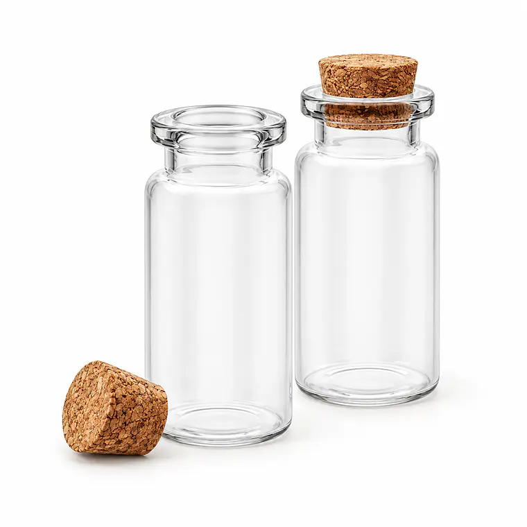 12 Mini Frascos 22x50 mm Vidrio Corcho 10 ml 6