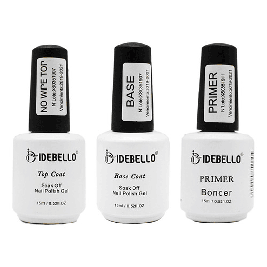 Kit Base + Top + Primer  Idebello  15ml  Permanente