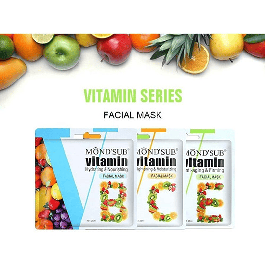 24 Mascarillas Faciales Vitamina B - C - E  25ml, Mond´sub