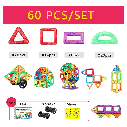 Set De Bloques Magnéticos Construcción 60pcs