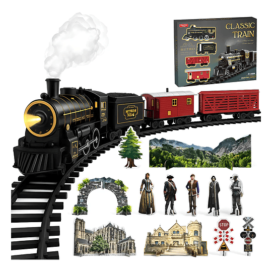 Pista De Tren Auto Juguete Para Niño Efectos De Vapor Y Luz