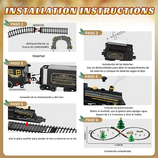 Pista De Tren Auto Juguete Para Niño Efectos De Vapor Y Luz