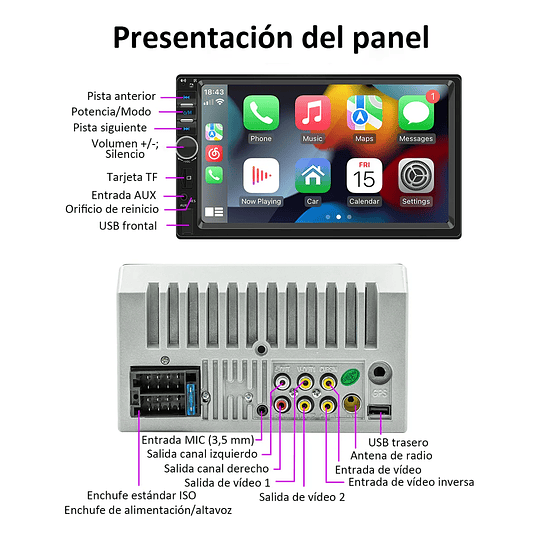 Radio Para Auto Con Pantalla Bluetooth Carplay Mp5 Usb