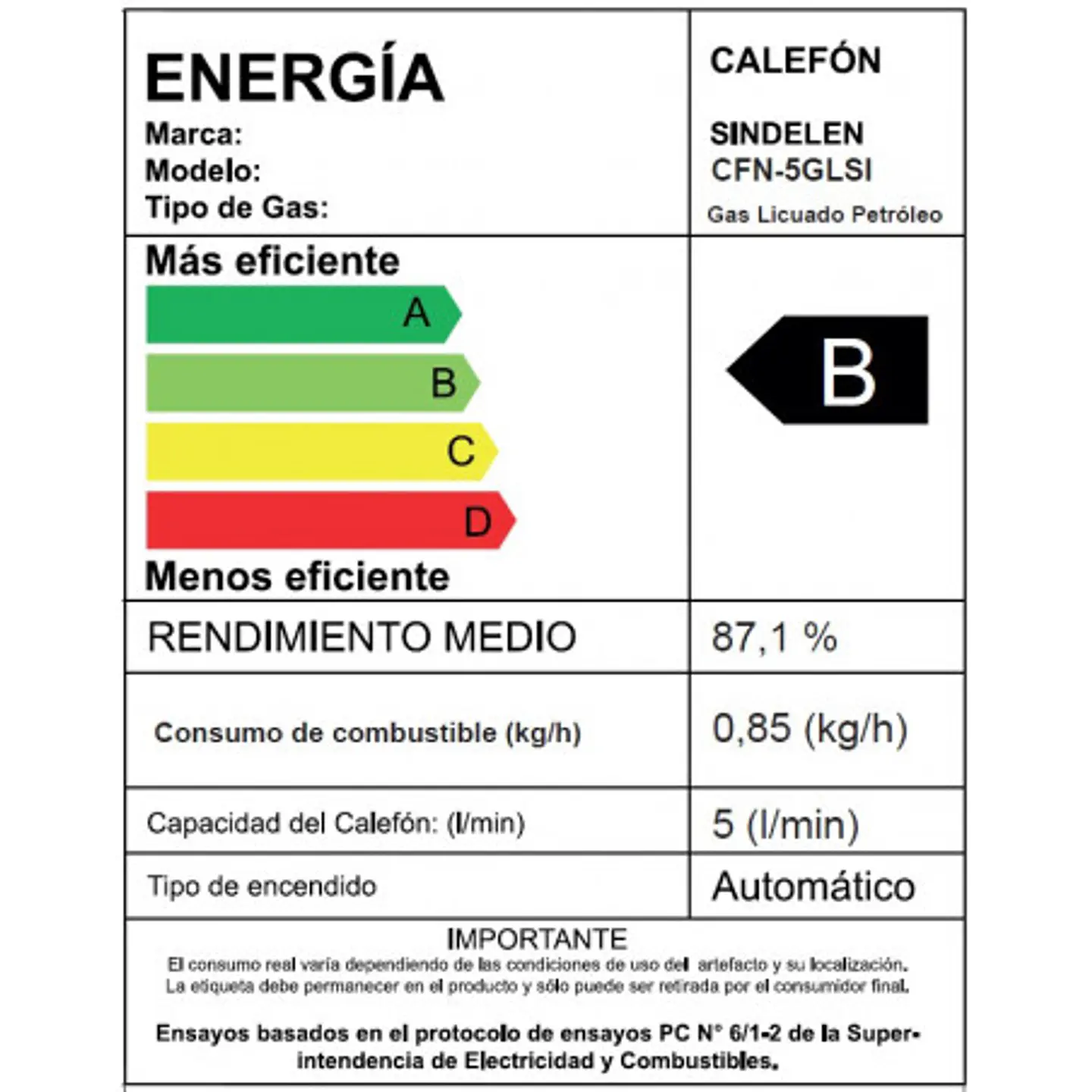 Calefont 5 Litros Gas Licuado • Tiro Natural CFN-5GLSI  3