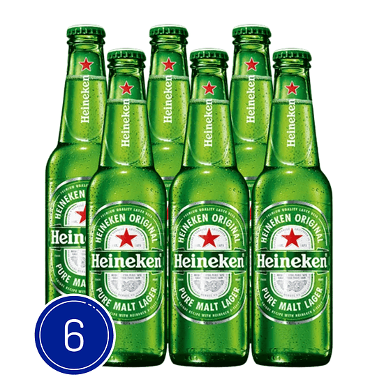 Pack x6. Cerveza Heineken 5.0° Desechable 650cc ($1.290 c/u)