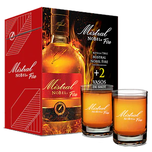 Pack Pisco Mistral Nobel Fire 30° 750cc + 2 Shot