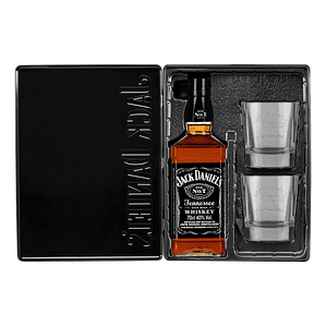 Pack Whiskey Jack Daniels N°7 750cc + 2 Vasos + Caja metálica 