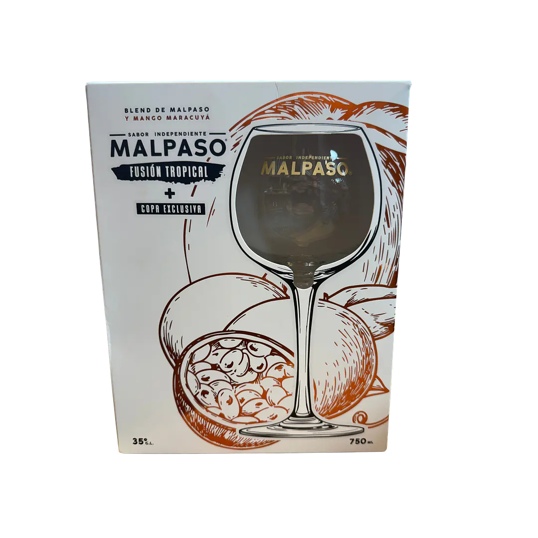 Pack Licor Pisco Mal Paso Fusion Tropical 35º 750cc + Copa 1