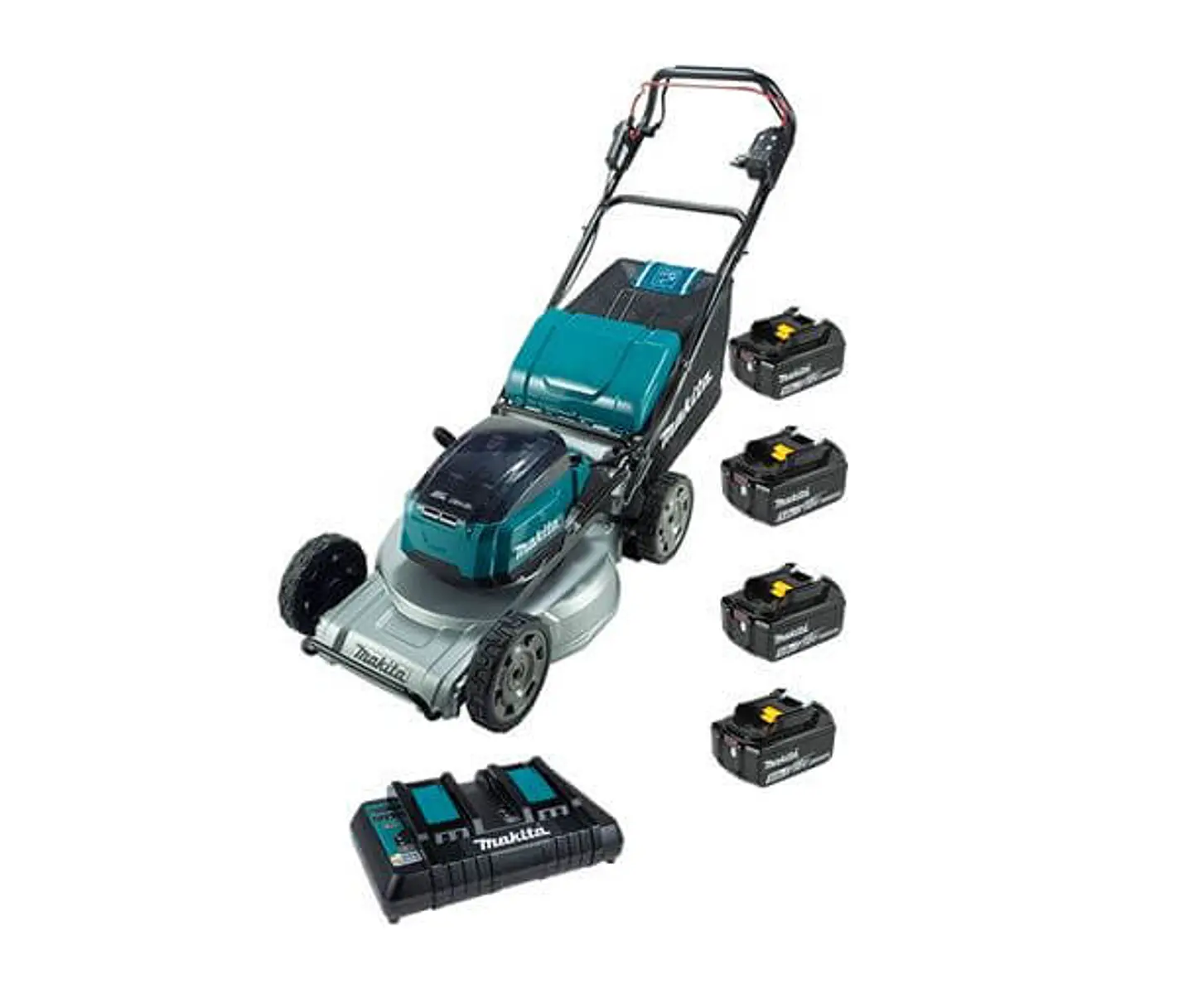 CORTACESPED INALAMBRICA + 4 BATERIAS 18V 5.0AH + CARGADOR RAPIDO DOBLE MAKITA DLM533PT4 1