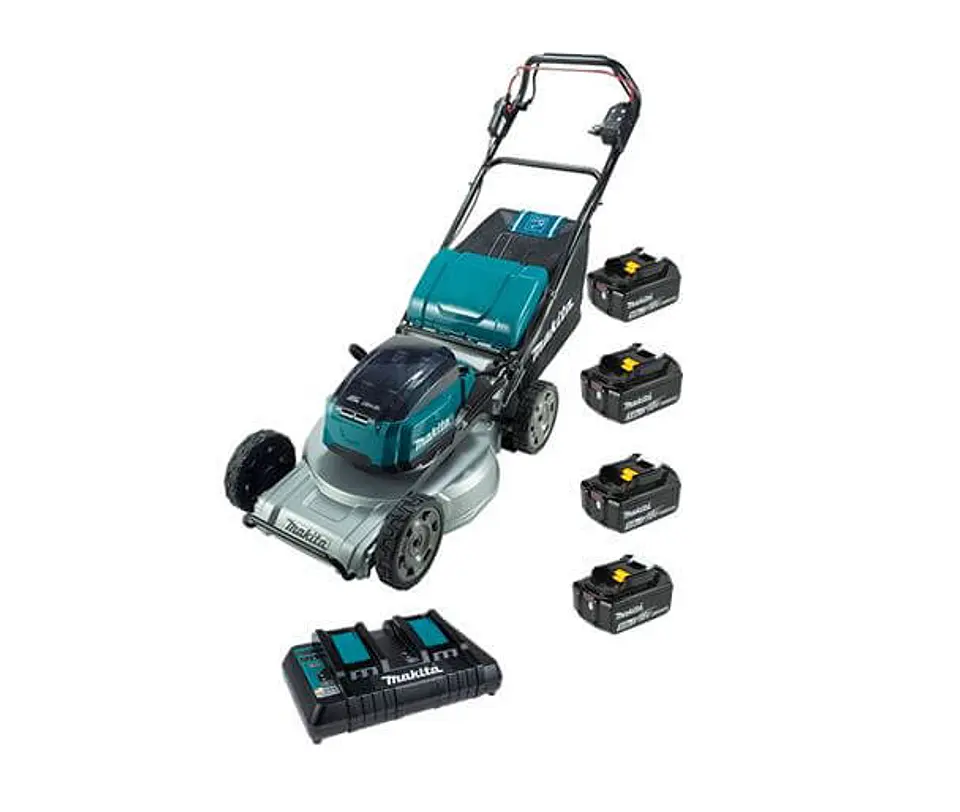CORTACESPED INALAMBRICA + 4 BATERIAS 18V 5.0AH + CARGADOR RAPIDO DOBLE MAKITA DLM533PT4 1