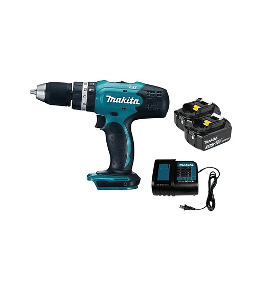 TALADRO PERCUTOR 18V + 2 BATERIAS 18V 3.0AH + CARGADOR NORMAL MAKITA DHP453SFE