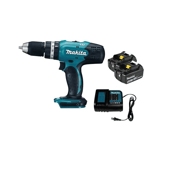 TALADRO PERCUTOR 18V + 2 BATERIAS 18V 3.0AH + CARGADOR NORMAL MAKITA DHP453SFE