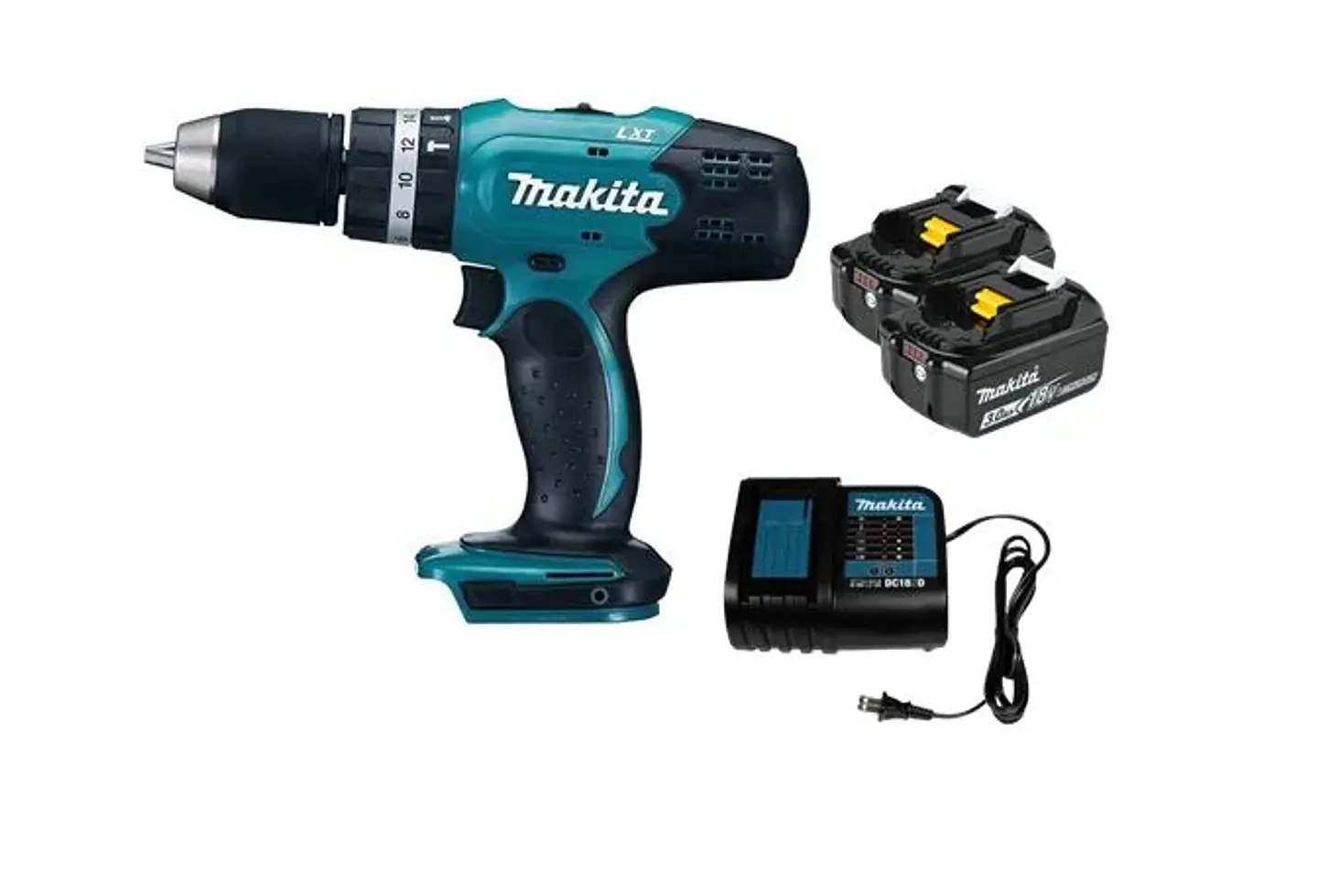 TALADRO PERCUTOR 18V + 2 BATERIAS 18V 3.0AH + CARGADOR NORMAL MAKITA DHP453SFE 1