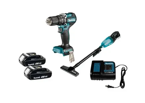 KIT TALADRO INALAMBRICO DHP487Z CON ASPIRADORA DCL180ZB 18V + 2 BATERIAS 18V 1.5AH + CARGADOR SIMPLE MAKITA