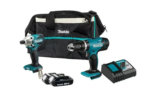 COMBO INALAMBRICO 18V TALADRO PERCUTOR MAKITA DHP453 + ATORNILLADOR DE IMPACTO MAKITA DTD156 + 2 BATERIAS 1.5AH + CARGADOR DC18SD + BOLSO MAKITA