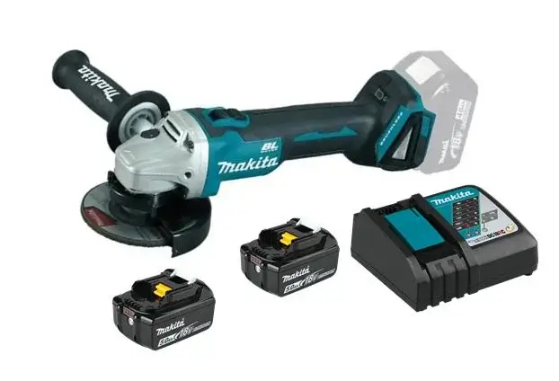 ESMERIL ANGULAR 4 1/2" INALAMBRICO 18V + 2 BATERIAS 18V 5.0AH + CARGADOR RAPIDO SIMPLE MAKITA DGA456RTE