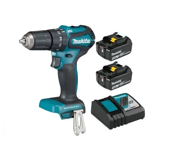 TALADRO PERCUTOR INALAMBRICO 18V + 2 BATERIAS 18V 3.0AH + CARGADOR RAPIDO MAKITA DHP483RFE