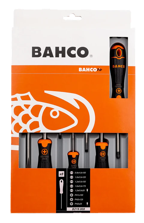 JUEGO DE DESTORNILLADORES RANURADOS/PHILLIPS BAHCOFIT CON MANGO DE GOMA (8 PIEZAS)