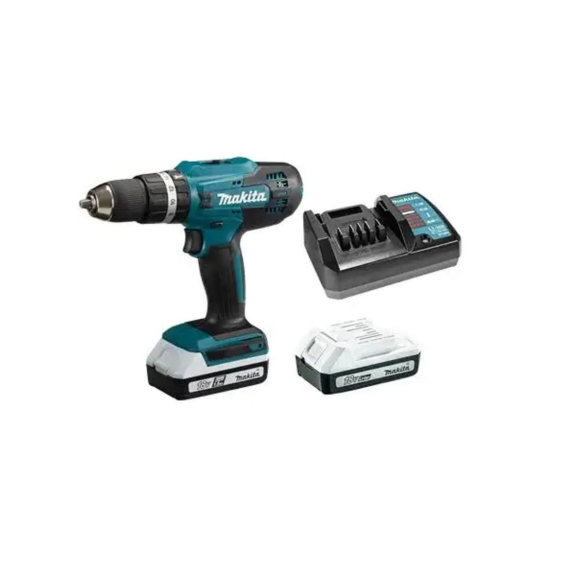 TALADRO PERCUTOR INALAMBRICO HP488D + 2 BATERIAS 18V 1.5AH SERIE G + CARGADOR MAKITA 1