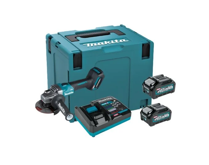 ESMERIL ANGULAR 4 1/2" INALAMBRICO 40V + 2 BATERIAS 40V 4.0AH + CARGADOR MAKITA GA007GM201