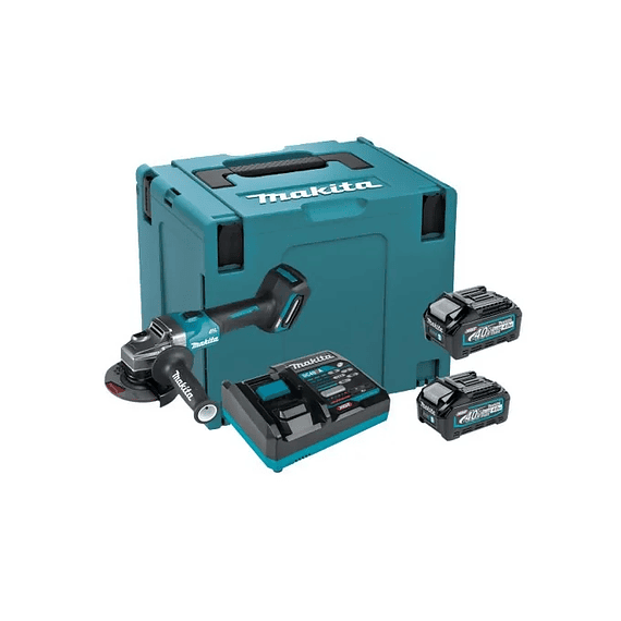 ESMERIL ANGULAR 4 1/2" INALAMBRICO 40V + 2 BATERIAS 40V 4.0AH + CARGADOR MAKITA GA007GM201