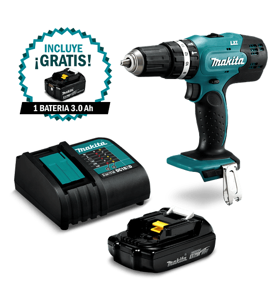 Taladro Percutor 18v 13mm Makita Dhp453x10-1 Con 2 Baterias