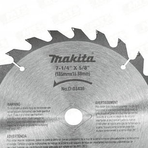 DISCO SIERRA 7-14 X 24 DIENTES MADERA D-03436 MAKITA 