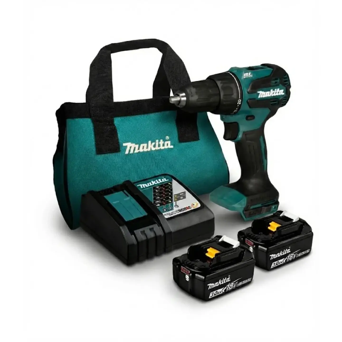 TALADRO PERCUTOR INALÁMBRICO 18V LXT DHP490RFX2 + 2 BATERÍAS 3.0AH y BOLSO MAKITA 1