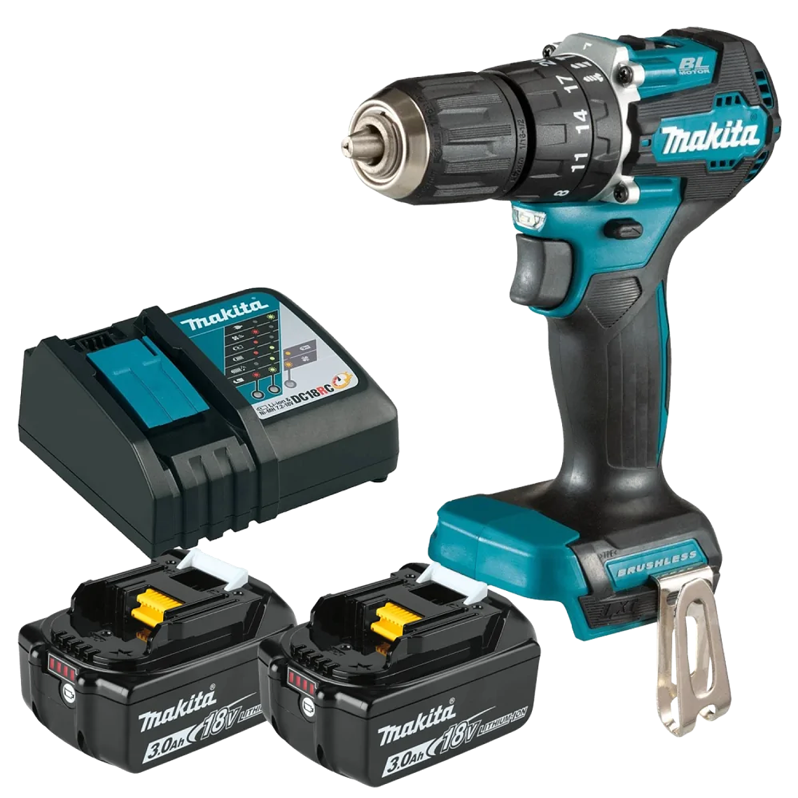 TALADRO PERCUTOR INALÁMBRICO 18V LXT DHP490RFX2 + 2 BATERÍAS 3.0AH y BOLSO MAKITA 2