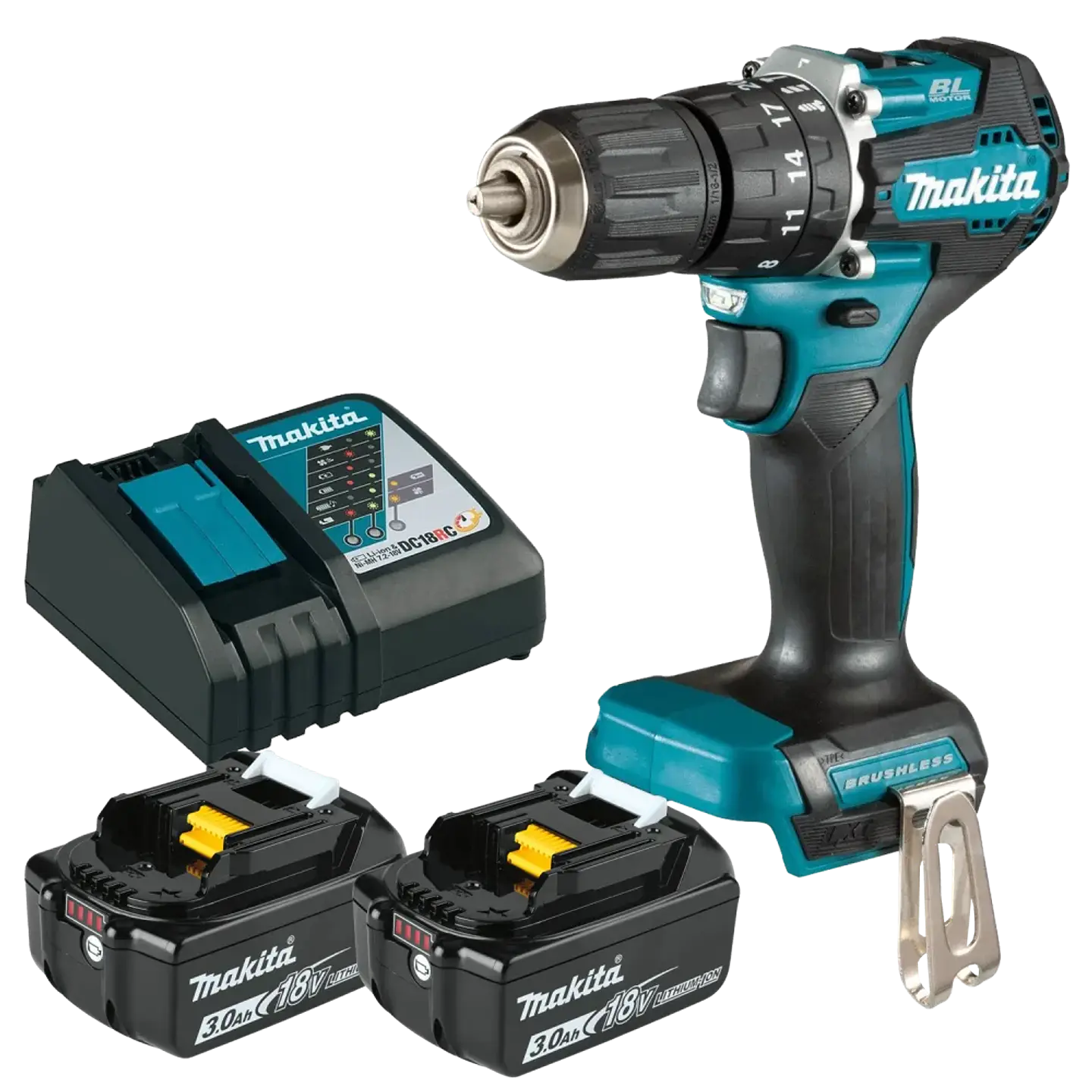 TALADRO PERCUTOR INALÁMBRICO 18V LXT DHP490RFX2 + 2 BATERÍAS 3.0AH y BOLSO MAKITA 2