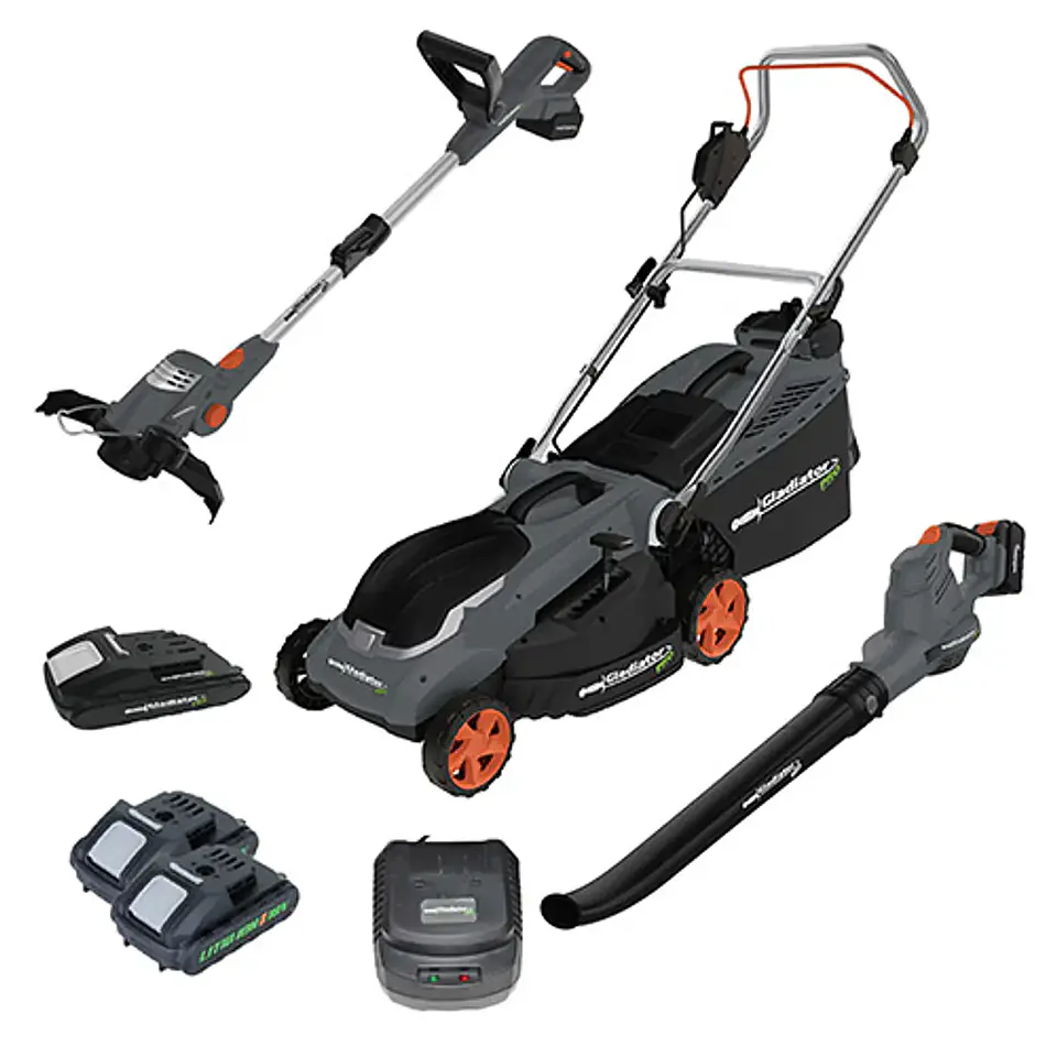 SET JARDIN PRO INALAMBRICO 18V CORTAPASTO + SOPLADOR + ORILLADORA + CARGADOR Y BATERIA GLADIATOR 1