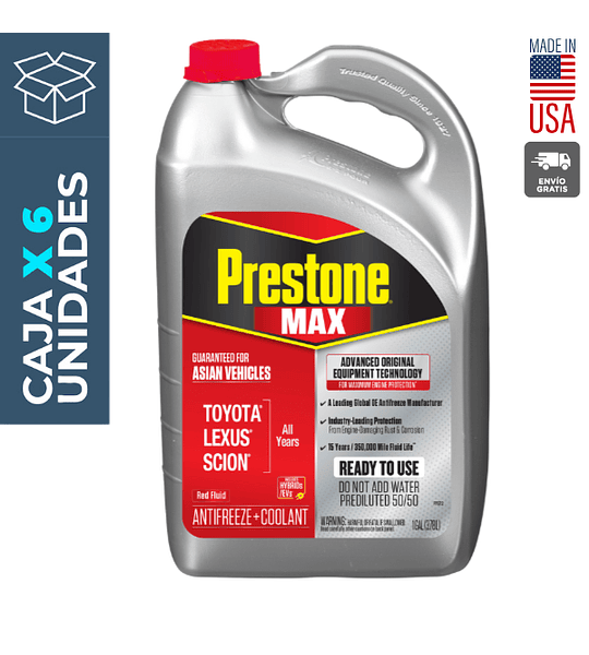 Anticongelante + Refrigerante Prestone MAX Asian Red (rojo) 3,78 lts