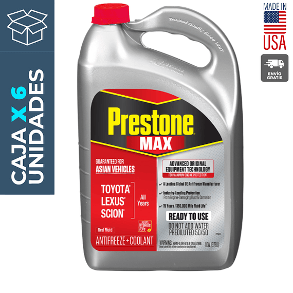 Anticongelante + Refrigerante Prestone MAX Asian Red (rojo) 3,78 lts