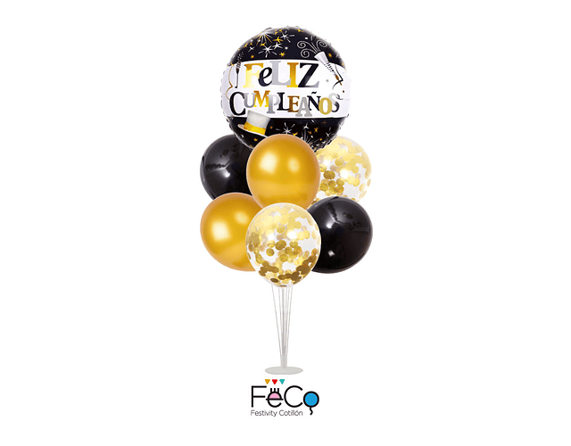 Set de globos f.c. negro/oro con pedestal 70cm feco*3*12
