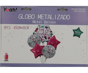 Set 5 globo metalico rosa/estrella 45x45cm yeah*3